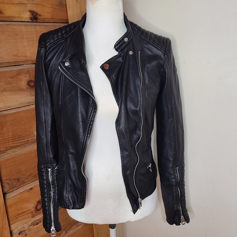 H&M Faux Leather Zip Up Bomber Jacket